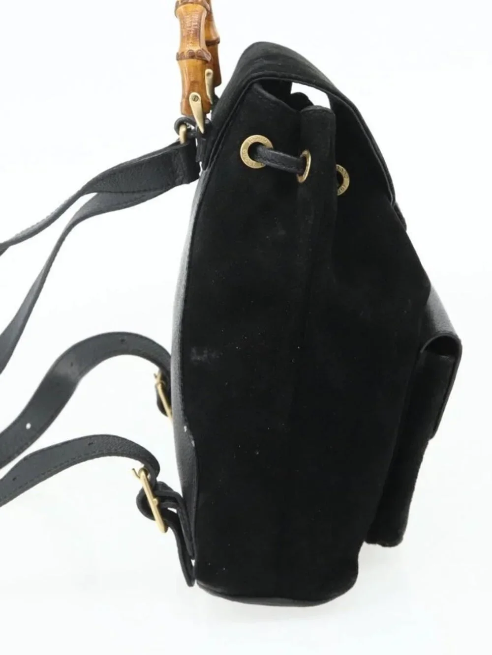 GUCCI Bamboo Backpack Suede Black Gold 003 2034 0030 Auth 177116